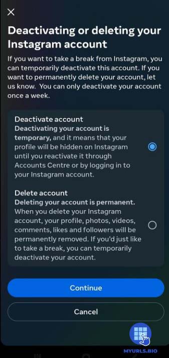 the last step of deactivating Instagram account