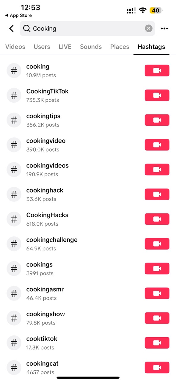 cooking tags on tiktok